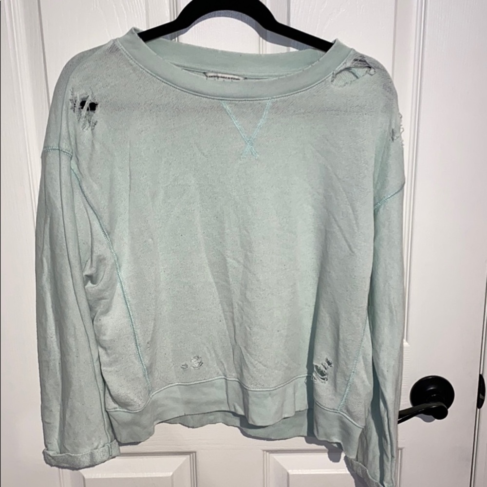Teal distressed crew